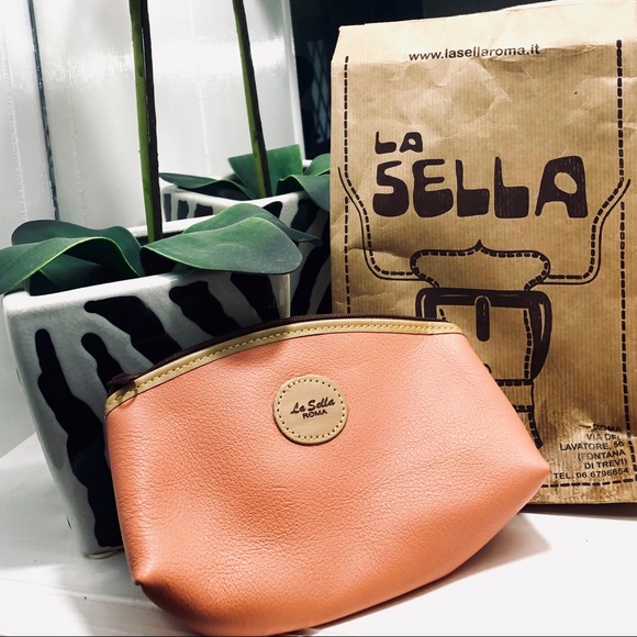 La Sella Roma Peach 🍑 Italian Leather Makeup Bag - Picture 6 of 9